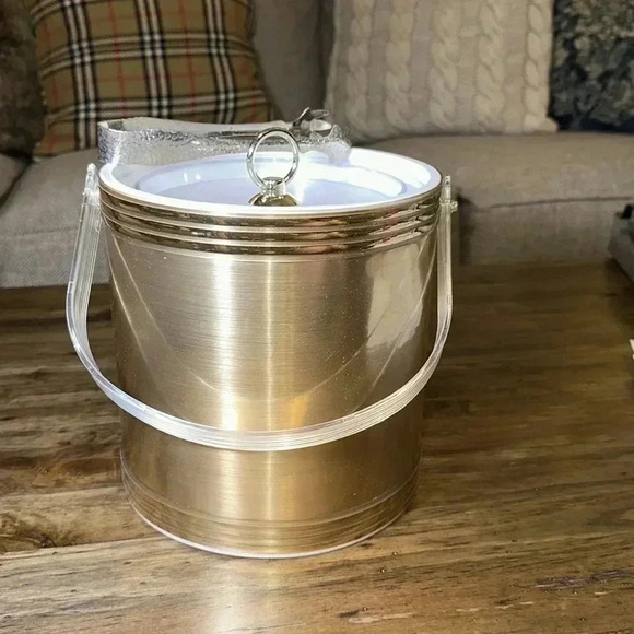 Vintage Ice Bucket Mid Century Modern MCM Copper/Gold w Ice Tongs Made in USA - Picture 2 of 10